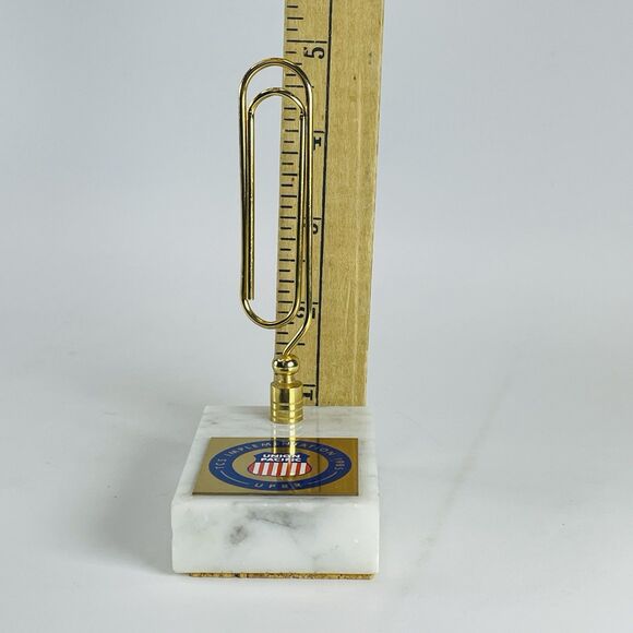 Union Pacific 1985 Big Brass Paper Clip Paperweight Marble Base Desk Organizer - Picture 4 of 7